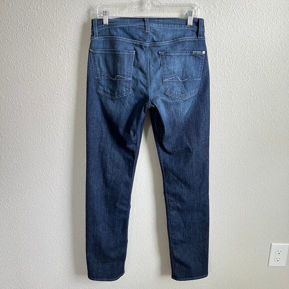 7 For All Mankind Slimmy Jeans Men's 32x33 Straight Leg Mid Rise Dark Wash - Picture 3 of 5